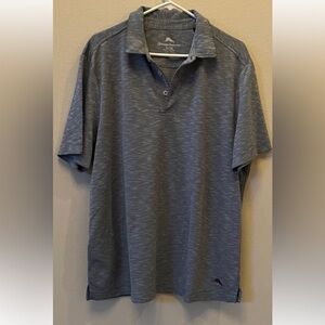 Tommy Bahama XL Men's thin stripes Slate Blue Polo relaxed beach shirt Cousins